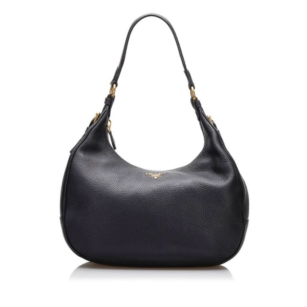Prada Black Pebbled Leather Hobo with Gold Hardware